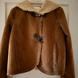 Anthropologie Ett:Twa Andes Hooded Sherpa Faux Suede Jacket Women’s Size 4